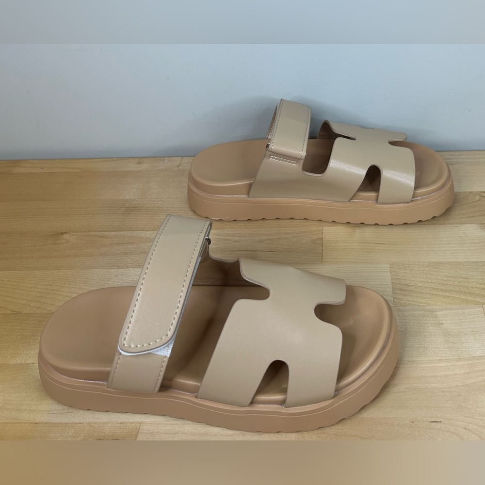 Chunky Platform Slide Sandals Nude Adjustable Comfort Size 7.5 NWOT - Picture 2 of 6